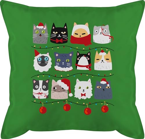 Kissen 50x50 - Weihnachtskissen Christmas Geschenke - Katzen zu Weihnachten - 50 x 50 cm - Grün - x-mas weihnachtsmütze mit füllung xmas katzengeschenke swiateczne katze weihnacht liebhaber von Shirtracer