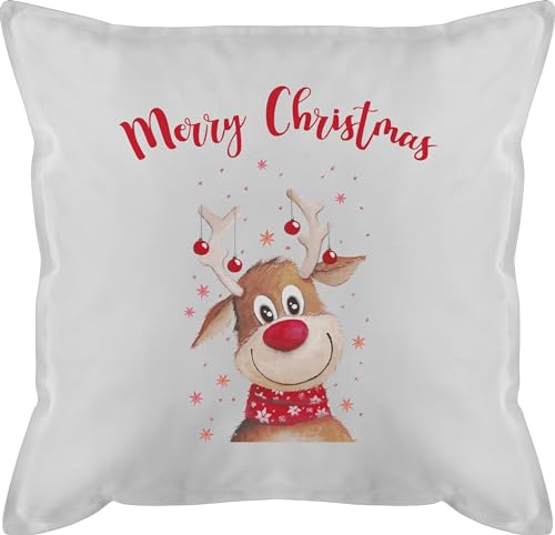 Shirtracer Kissen 50x50 - Weihnachtskissen Geschenke - Merry Christmas Rentier - 50 x 50 cm - Weiß - mit füllung weihnacht Familie weihnachtsmotiv Weihnachts Weihnachten Xmas weihnachtsmotiven von Shirtracer