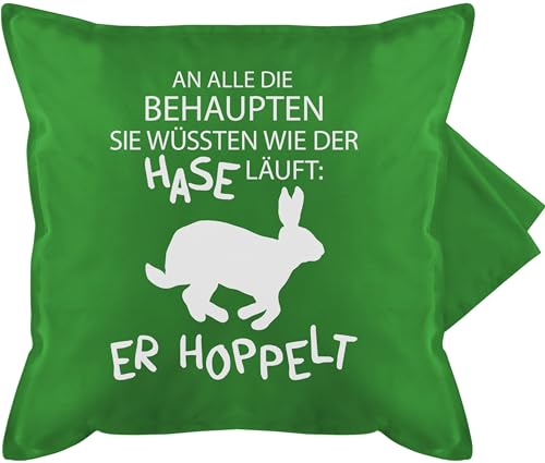 Kissenbezug - Osterkissen - Der Hase hoppelt läuft - 50 x 50 cm - Grün - ostergeschenke kleinigkeit kissenhülle+ostern hasen ostern für eltern osterüberraschungen erwachsene osterm hasenkissen von Shirtracer