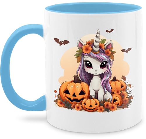 Tasse Tassen 325ml - Süßes Einhorn Halloween Unicorn Kürbis - 325 ml - Hellblau - gruselig helloween haloween outfits hellowee gruseliges gruselige happy von Shirtracer