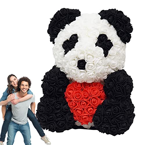 Shitafe Blumen-Teddybär - 25cm Teddybär Rose mit Herz/Fliege | Handgemachte Panda-Puppe für Valentinstag, Geburtstage, Brautpartys, Muttertag von Shitafe