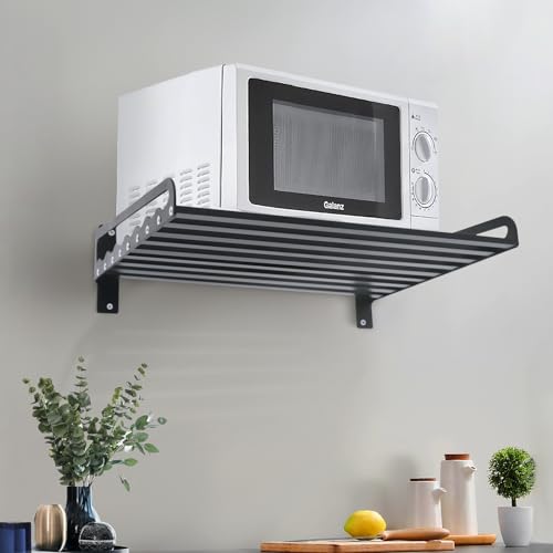 Shiyinge Aluminum Mikrowelle Halterung KüChe Wand Mikrowellen Regal Halter Rack Microwellen Space Aluminium Mikrowellenhalterung Montage StäNder FüR KüChen Backofen Bohren Schwarz 50 * 39.5Cm von Shiyinge