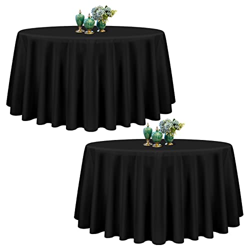 Showgeous 2 Stück Tischdecke Schwarz Runde Tischdecke 305cm Polyester Stoff Tischdecke Rund Waschbare Tischdecke für Hochzeit Bankett Restaurant Buffet Parteien Garten von Showgeous