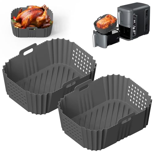 Airfryer Silikonform für Ninja Foodi SL400EU 9.5L, Heißluftfritteuse Zubehör, Air Fryer Silikon Accessories für Ninja Foodi Max Dual Zone, Heißluftfritteuse Backform,2Pcs Grau von Shujin