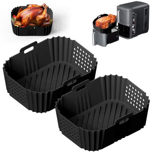 Airfryer Silikonform für Ninja Foodi SL400EU 9.5L, Heißluftfritteuse Zubehör, Air Fryer Silikon Accessories für Ninja Foodi Max Dual Zone, Heißluftfritteuse Backform,2Pcs Schwarz von Shujin