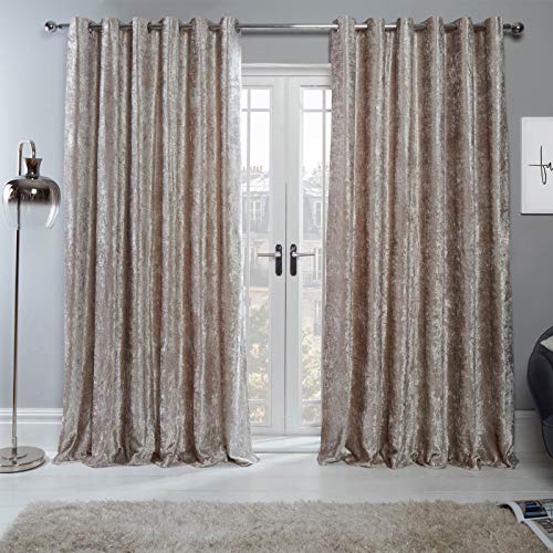 Sienna Crushed Velvet Ösenring Top Paar voll Gefüttert Vorhänge - Natur 66" x 72" von Sienna