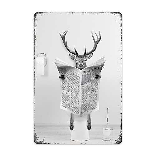 Lustiges Metall-Blechschild mit Hirschmotiv, perfekte schwarze und weiße Badezimmer-Dekoration für WC-Wände, 20,3 x 30,5 cm Lustiges Metall-Blechschild mit Hirschmotiv, perfekte schwarze und weiße Badezimmer-Dekoration für WC-Wände, 20,3 x 30,5 cm von Sign6