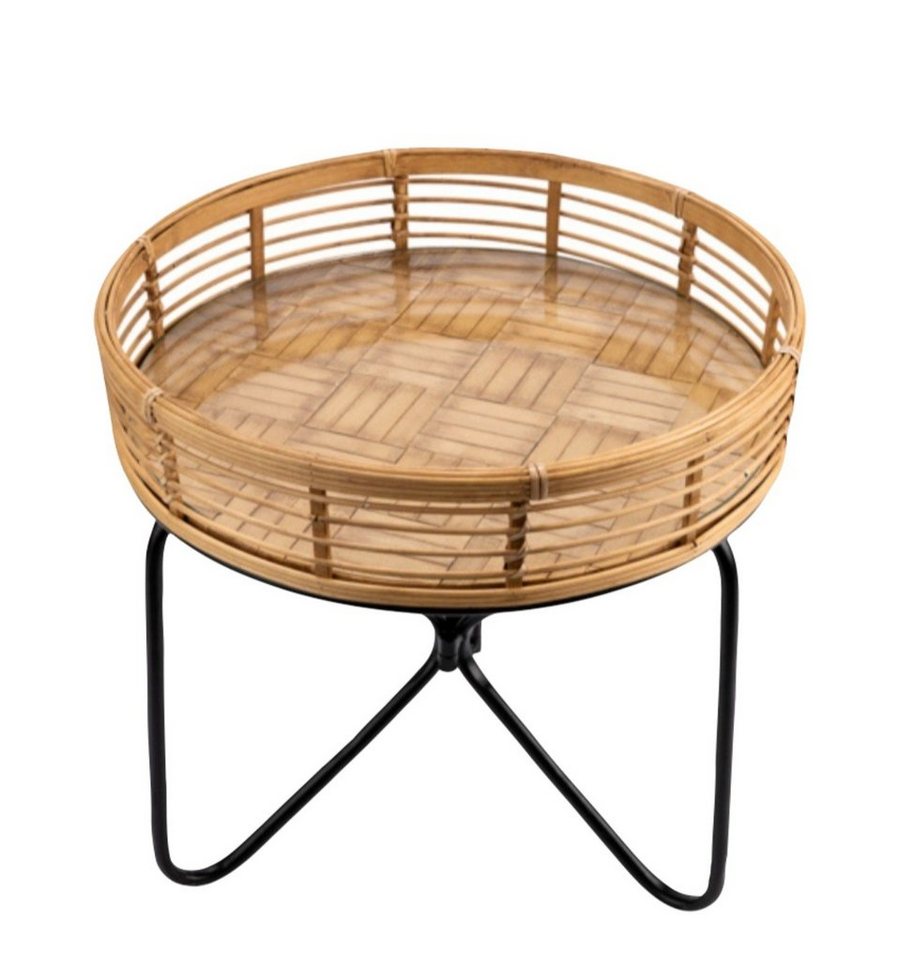 Signature Home Collection Beistelltisch Runder Beistelltisch aus Rattan natur Metall schwarz (1 Stück, 1x Beistelltisch), Breite 58 cm von Signature Home Collection