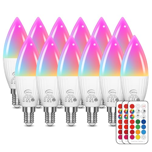 LED Kerze Lampe E14 RGBW LED Farbwechsel Birne 5 Watt (ersetzt 40W),RGB und warmweiss 2700K Farben LED Glühbirne mit Fernbedienung,560 LM Farbwechsel Glühbirne für Wohnzimmer Atmosphäre Licht,12 Set von SikSog