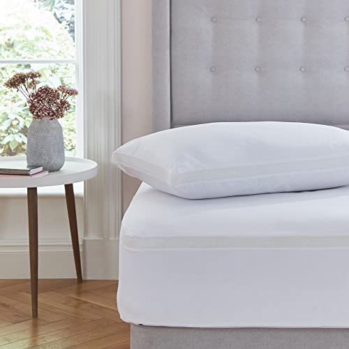Silentnight Doppelbett-Airmax-Spannbettlaken und Kissenbezüge, Weiß, pflegeleicht, bügelfrei, luxuriöses Bettlaken mit Leinenunterseite, elastischer Saum, um Sich eng um Ihre Matratze zu passen, von Silentnight