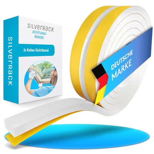 SilverRack 4m Türdichtung selbstklebend - Dichtungsband Weiß [20 mm x 10 mm] - Zuschneidbares Schaumstoffband als Fenster-Tür-Dichtung [2 Rollen mit je 2m] - Zugluftstopper Heizkosten sparen von SilverRack