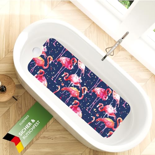 SilverRack Badewannenmatte rutschfest 100x40 cm (Flamingo Motiv Lila) - Antirutschmatte Badewanne BPA frei - Duschmatte schimmelresistent & maschinenwaschbar - Badematte rutschfest von SilverRack