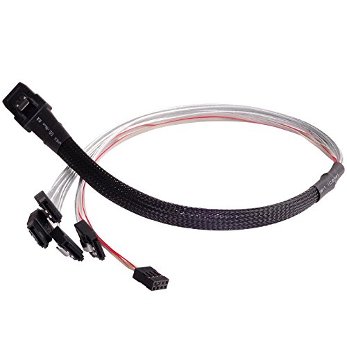 SilverStone SST-CPS03 - Internes Mini SAS zu SATA Kabel, 36pin SFF8087 Stecker(HOST) zu 4x 7pin SATA Stecker (Target) mit Sideband-Kabel (SGPIO) , 50 cm von SilverStone Technology