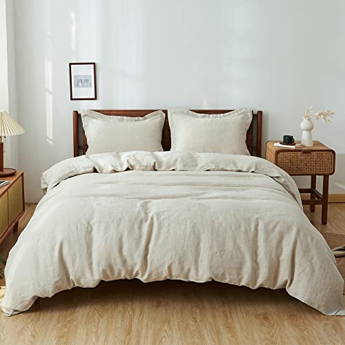 Simple&Opulence Bettbezug-Set 100% Naturleinen Bequem Einfach Bettwäsche,2 Kissenbezügen 50x75cm（Leinen,260 x 220 cm） von Simple&Opulence