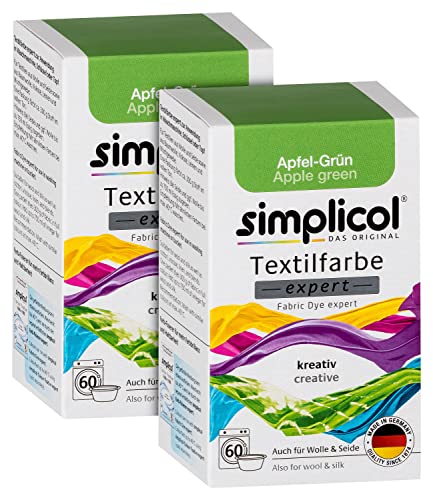 simplicol Textilfarbe expert Apfel-Grün 1714, 2er Pack: Farbe für kreatives, einfaches Färben in der Waschmaschine oder manuell von simplicol