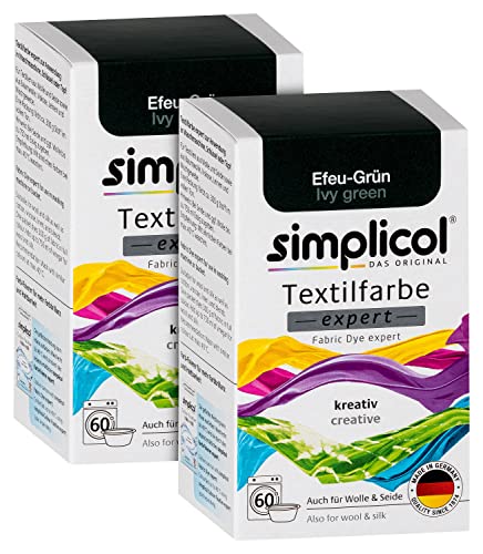 simplicol Textilfarbe expert Efeu-Grün 1713, 2er Pack: Farbe für kreatives, einfaches Färben in der Waschmaschine oder manuell von simplicol