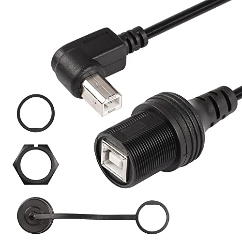 SinLoon USB 2.0 Typ-B Druckerkabel, USB 2.0 B Buchse auf rechtwinkligem B Stecker, kurzes Verlängerungskabel mit wasserdichtem Kopf, für Drucker, Scanner und mehr (links) von SinLoon