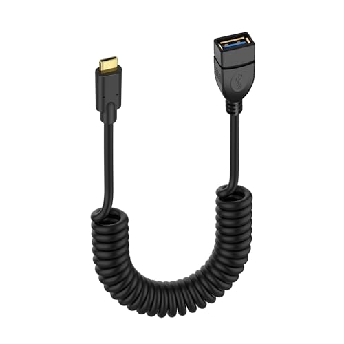 SinLoon USB-Typ-C-Spiralkabel, 5 Gbit/s, einziehbares 90-Grad-USB3.0-Buchse auf USB-C-Stecker, Ladekabel und Datenübertragung für Telefon, Tablet, andere USB-C-Geräte (F/L) von SinLoon