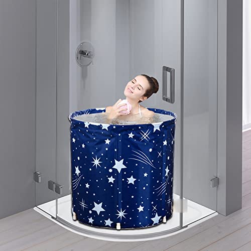 Faltende Badewanne, klappbar Bathtub, Bewegliche Erwachsene Wannenbad, Babybadewanne, Folding Badewanne mit Isolationsbaumwoll, Tragbare Runde Form Familienbadewannen SPA zu Hause (Sternenblau) von Sinbide