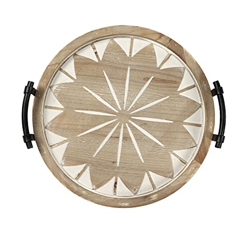 Sintosin Tablett Rund Serviertablett mit Griff 40cm, Bauernhaus Serviertablett Groß Round Wooden Serving Tray, Holztablett und Rustikale Kerzentablett, Couchtisch Tablett für Esszimmer/KüChe von Sintosin