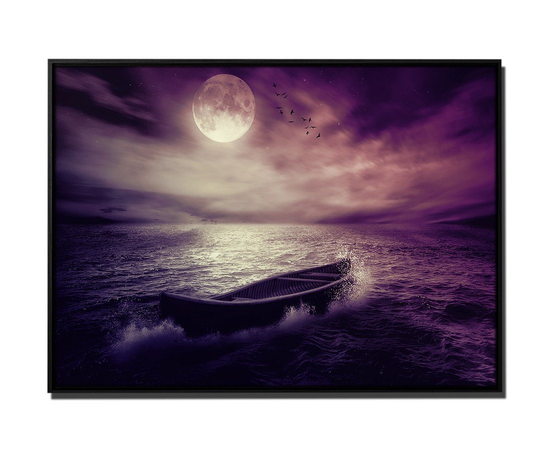 Sinus Art Leinwandbild 105x75cm Leinwandbild Petrol Natur Landschaft Boot Meer nach Sturm Mond Himmel von Sinus Art