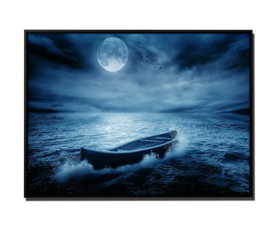 Sinus Art Leinwandbild 105x75cm Leinwandbild Petrol Natur Landschaft Boot Meer nach Sturm Mond Himmel von Sinus Art