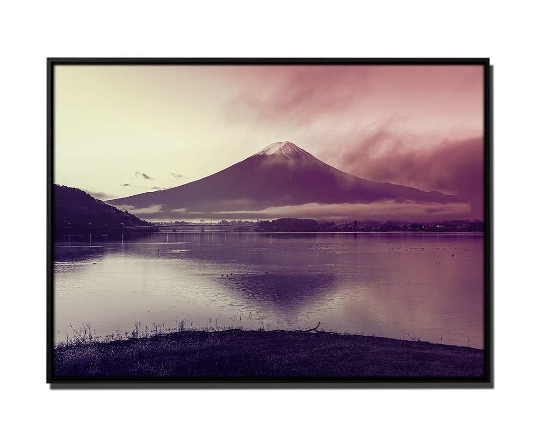 Sinus Art Leinwandbild 105x75cm Leinwandbild Petrol Natur Landschaft Montierung Fuji Kawakuchiko See Japan von Sinus Art