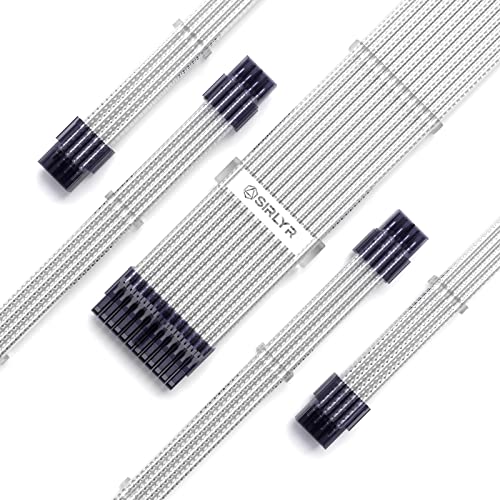 SIRLYR PSU kabelverlängerung - Sleeved Cable Verlängerungskabel-Kit，16AWG 24Pin ATX / 8 (4+4) Pin EPS / 8 (6+2) Pin PCI-E Power Supply PSU Cables with Combs(Silber) von Sirlyr