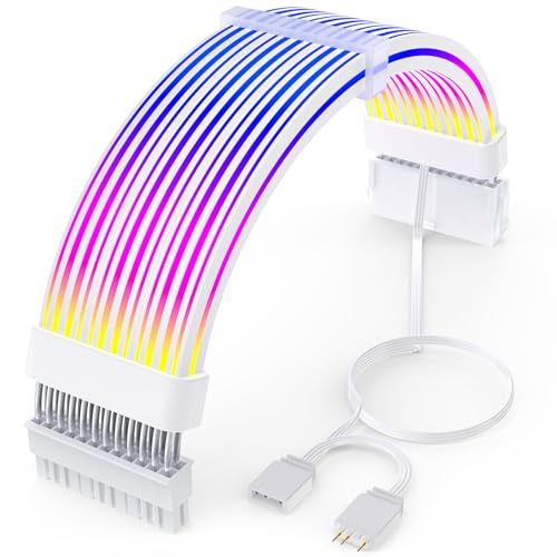 Sirlyr RGB PC Kabel,Rasentrimmer 24 Pin Verlängerungskabel,PC Moterherboard Netzteil,5V 3Pin Sync ARGB PSU-Kabel von Sirlyr