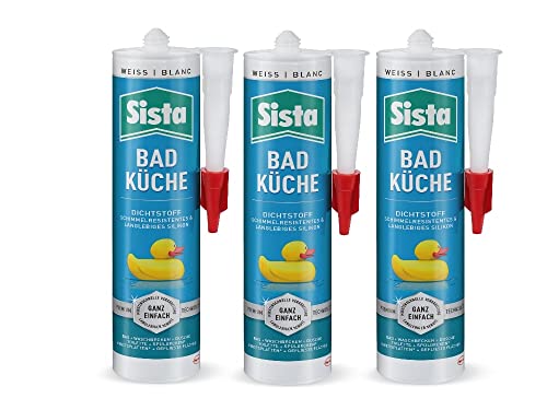 SISTA BAD KÜCHE weiß, Dichtstoff, schimmelresistent ausgestattetes, langlebiges Silikon für Küche und Bad, wasserdichter Fugenfüller, 3x280ml Kartusche von Sista