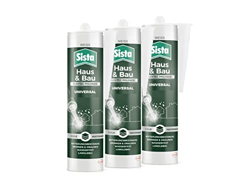 Sista Haus & Bau Universal FlexTec Polymer, Universal-Silikon für Fugen innen & außen, witterungsbeständige Dichtmasse für viele Materialien*, wasserfeste Fugenmasse, 3x280ml Kartusche von Sista