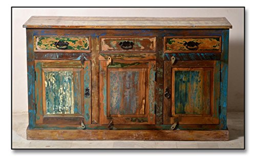 SIT-Möbel Riverboat 9103-98 Sideboard, 3 Türen, 3 Schubladen, recyceltes Altholz, bunt lackiert, 140 x 40 x 80 cm von SIT-Möbel