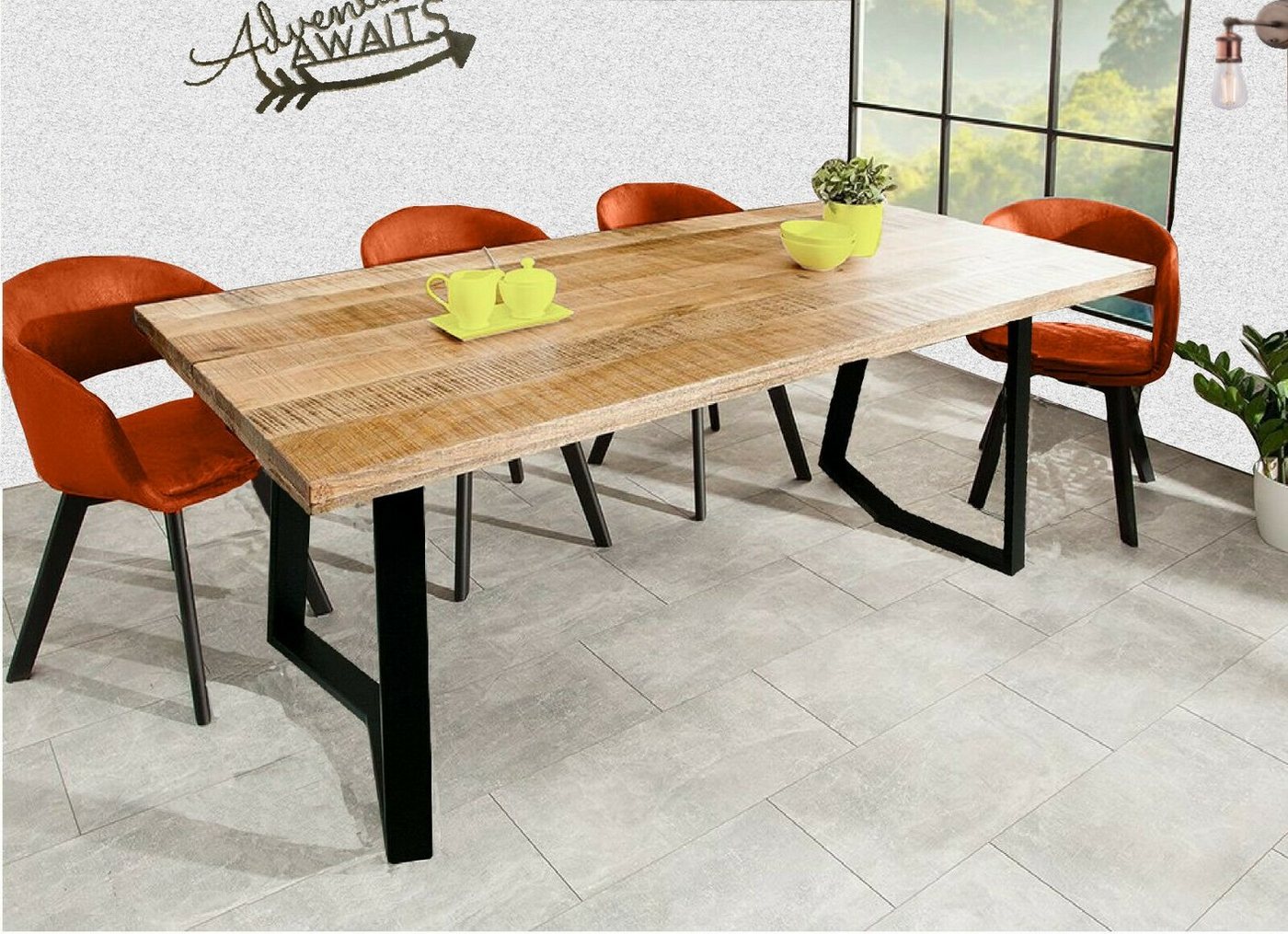 Sitheim-Europe Esstisch Woodridge Design Esstisch Mangoholz Natur 180cm/ 200cm Schwarz Gestell Sitheim®, Eisen Industrial Look von Sitheim-Europe