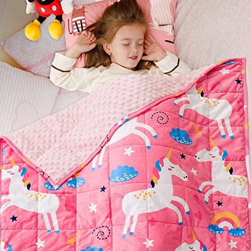 Sivio Gewichtsdecke Kinder 1,4 kg, 90x120cm, Superweicher Kristallsamt mit Einhorn Cartoon Mustern, Reversible Schwere Decke für Kinder, Pinkes Einhorn von Sivio