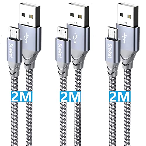 Siwket Micro-USB-Kabel,3-Stück 2 m geflochtenes USB-A auf Micro-Ladekabel Android-Ladekabel für Samsung Galaxy J7,S7,S6,Kindle Fire,Fire HD-Tablets,PS4 Controller,Sony, HTC,LG,Moto,Huawei von Siwket