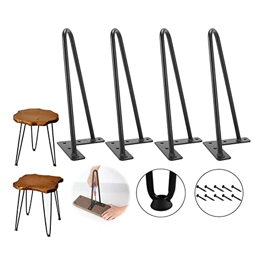 Set mit 4 Haarnadel-Tischbeinen aus Metall, 2 Stangen, Moderne Möbelbeine, Heim-DIY-Beine, für Couchtisch, Bank, Stuhl, Schreibtisch, mit Schraube und Schutzfüßen (60 cm, schwarz) von Skdndk