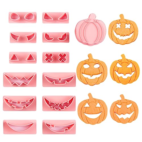 13 Stück Halloween Ausstecher Set, 3D Halloween Keksausstecher Waschbar Stempel Kunststoff Kürbis Ausstechform Fondant Ausstecher Plätzchen für Backen mit Kinder, Keks, Backen Fondant Cutters von Skeadex