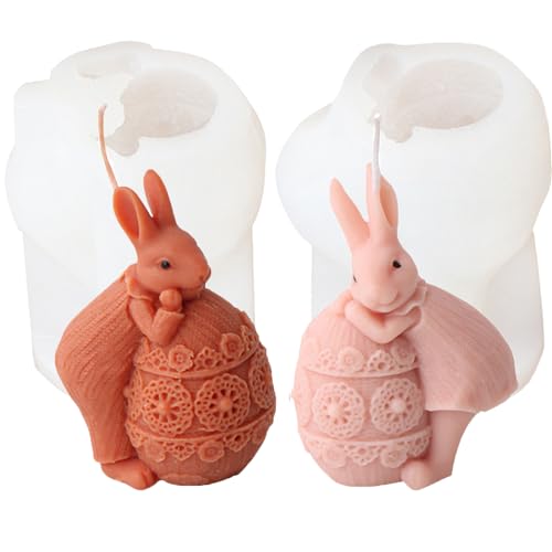 2 Stück Silikonform Ostern, 3D Ostereier-Hase-Silikonformen Gießformen, Gießform Hase Kerzenform Seifenform Epoxidharz Formen Hase Silikonform Für Sojawachs Kerzen, Seife, Gips, Ostergeschenke von Skeadex