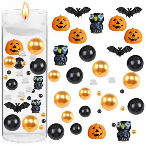 Wasserperlen Durchsichtig Halloween Deko Perlen Vasenfüller Wassergelperlen mit Kunstperlen Kerzenfüller Vasenfüller Wasserperlen für Pflanzen Halloween Vase Füllung Kerze Dekoration (Halloween-A) von Skeadex