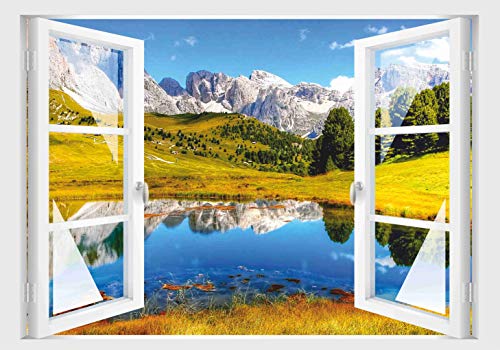 Skins4u Fenster 3D Optik Wandtattoo Wandbild Aufkleber Dekoration Bild Foto Tapete Motiv Landschaft Berge See von Skins4u