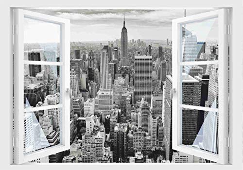 Skins4u Fenster 3D Optik Wandtattoo Wandbild Aufkleber Dekoration Bild Foto Tapete Motiv New York Manhatten von Skins4u