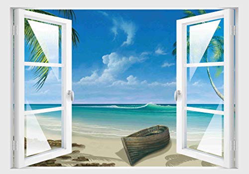 Skins4u Fenster 3D Optik Wandtattoo Wandbild Aufkleber Dekoration Bild Foto Tapete Motiv Strand Urlaub Meer von Skins4u