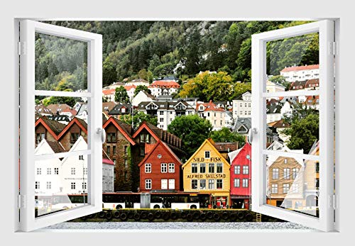 Skins4u Fenster 3D Optik Wandtattoo Wandbild Aufkleber Wand Dekoration Foto Bild Tapete Motiv Norwegen von Skins4u