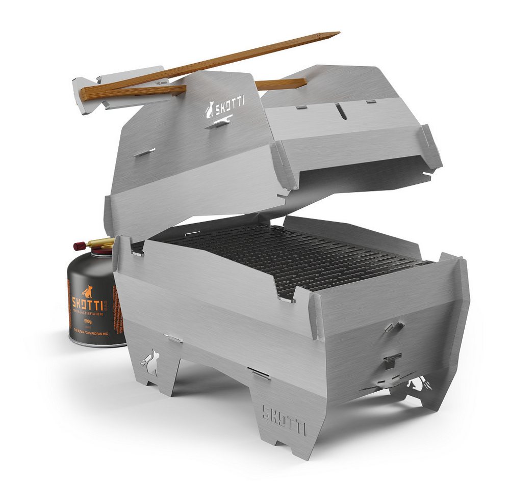 SKOTTI Gasgrill Skotti Cap Abdeckung Edelstahl inkl. Grillzange und Tasche von Skotti