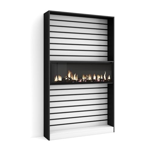 Skraut Home | Bücherregal Bibliothek | Bookshelf, Bookcase | 110x186x25cm | Wohnzimmer, Esszimmer, Büro | Elektrokamin. Maße | Moderner Stil | Weiß und Schwarz von Skraut Home