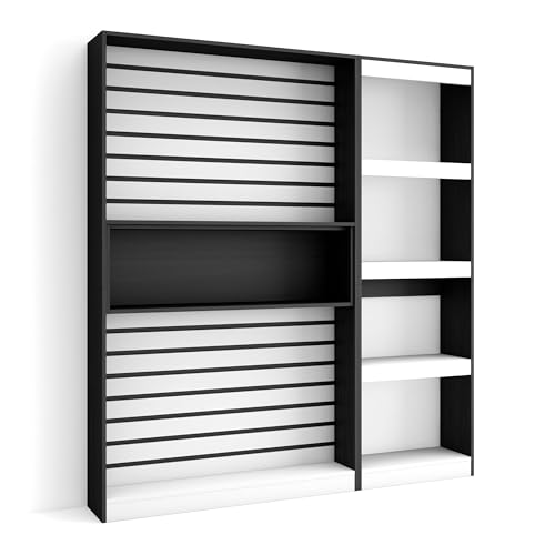 Skraut Home | Bücherregal Bibliothek | Bookshelf, Bookcase | 170x186x25cm | Wohnzimmer, Esszimmer, Büro | Aufbewahrungsregal | Moderner Stil | Eiche Schwarz von Skraut Home