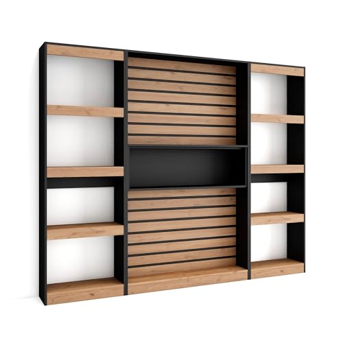 Skraut Home | Bücherregal Bibliothek | Bookshelf, Bookcase | 230x186x25cm | Wohnzimmer, Esszimmer, Büro | Aufbewahrungsregal | Moderner Stil | Eiche Schwarz von Skraut Home