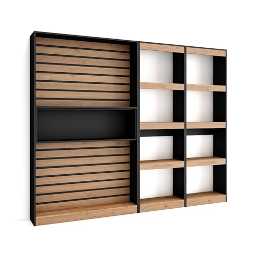 Skraut Home | Bücherregal Bibliothek | Bookshelf, Bookcase | 230x186x25cm | Wohnzimmer, Esszimmer, Büro | Aufbewahrungsregal | Moderner Stil | Eiche Schwarz von Skraut Home