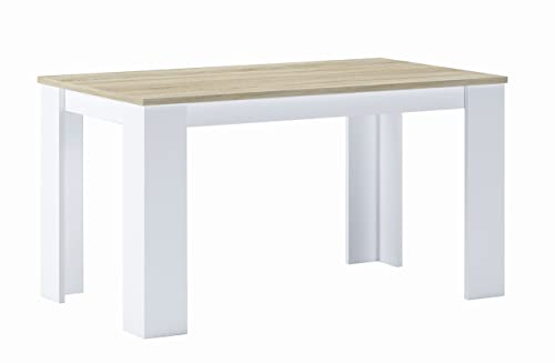 Skraut Home – Feststehender Esstisch – 75 x 138 x 80 cm – Kapazität bis zu 6 Personen – Widerstandsfähige Materialien – Minimalistisches Design – Farbe Weiß/Eiche von Skraut Home