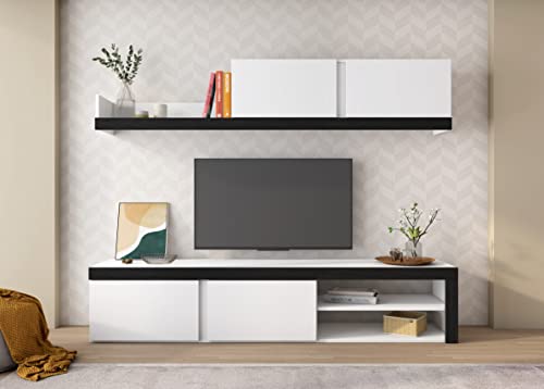 Skraut Home IDEM White-Möbelset-Hochschrank-TV-Stand-Esszimmergarnitur, Wohnzimmer weiß/schwarz-Moderner Stil Aufbewahrungsschrank 200 x 180 x 40 cm, 200x180x40cm von Skraut Home